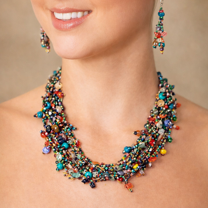 Luzy Seed Bead Necklace with Magnetic Closure - Guatemala-Necklace-David (GU)-Lumily MZ Fair Trade Nena &amp; Co Hiptipico Novica Lucia&