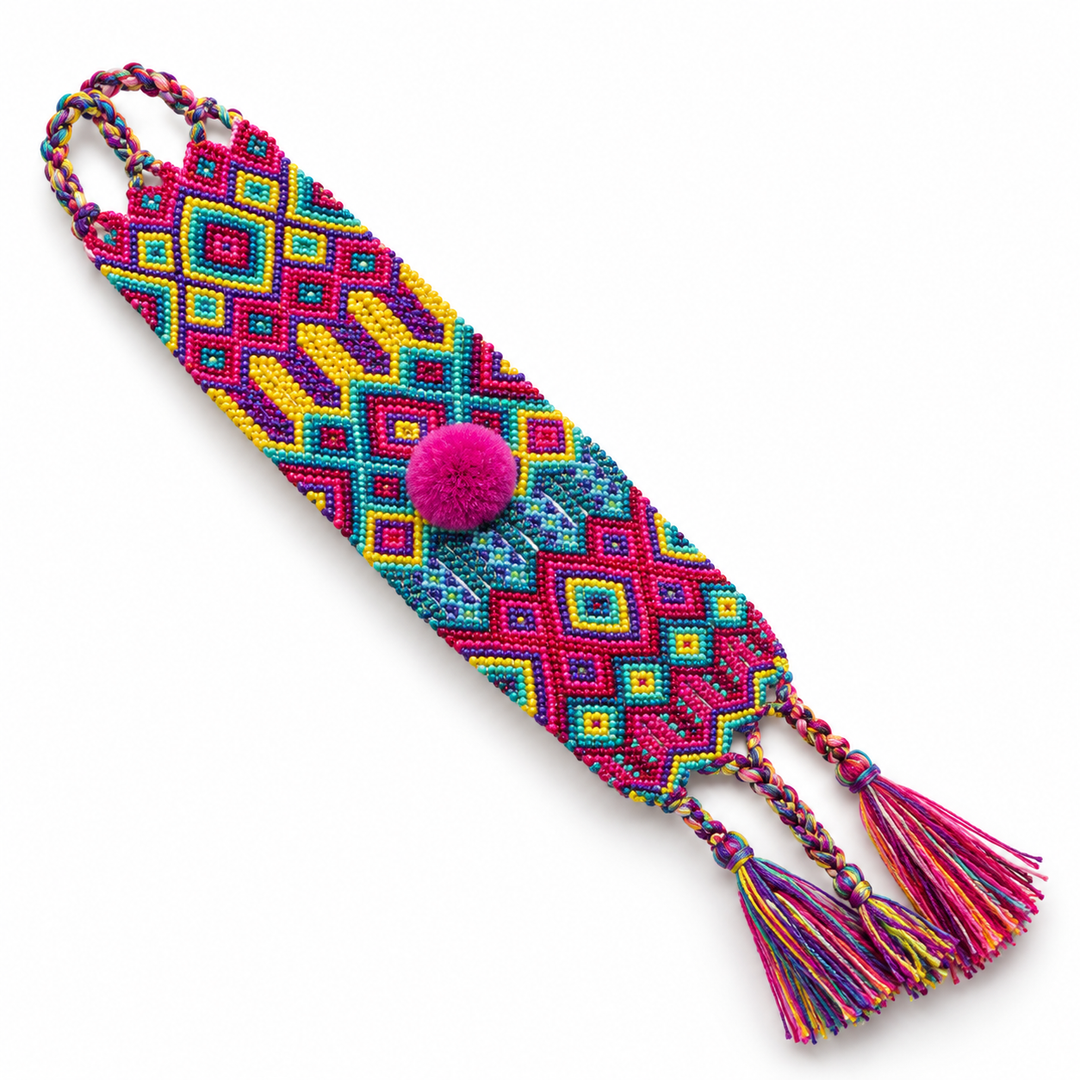Friendship Woven Pom Pom Bracelet - Mexico