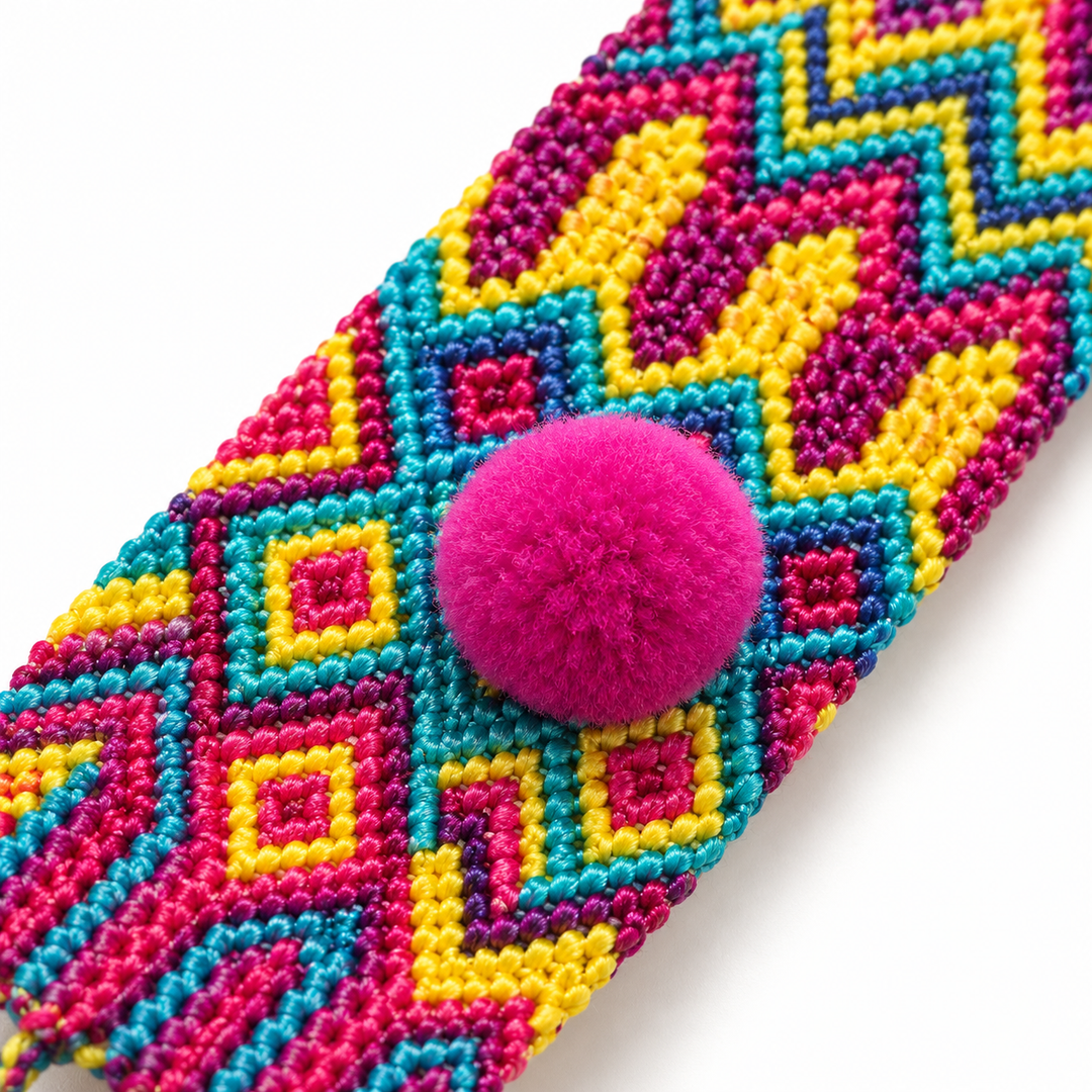 Friendship Woven Pom Pom Bracelet - Mexico