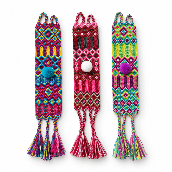 Friendship Woven Pom Pom Bracelet - Mexico
