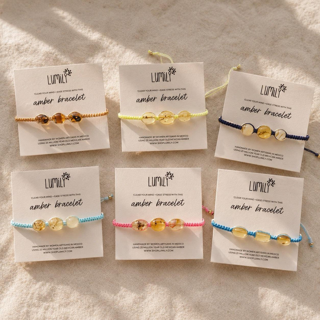 Erika Triple Amber Macrame Pull String Bracelet - Mexico-Bracelets-Erika (Artesanias Yareli - MX)-Lumily MZ Fair Trade Nena &amp; Co Hiptipico Novica Lucia&