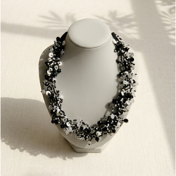 Luzy Czech Seed Bead Adjustable Statement Necklace – Guatemala-Jewelry-Lumily-Salt &amp; Pepper-Lumily MZ Fair Trade Nena &amp; Co Hiptipico Novica Lucia&