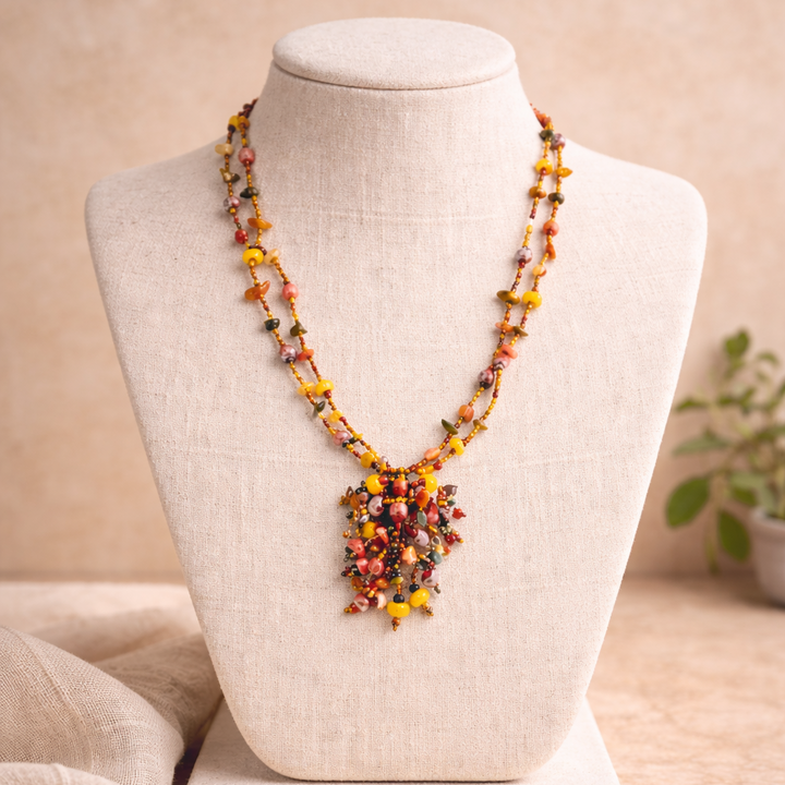 Roxana Czech Glass Beaded Fringe Pendant Necklace – Guatemala-Jewelry-Lumily-Lumily MZ Fair Trade Nena &amp; Co Hiptipico Novica Lucia&