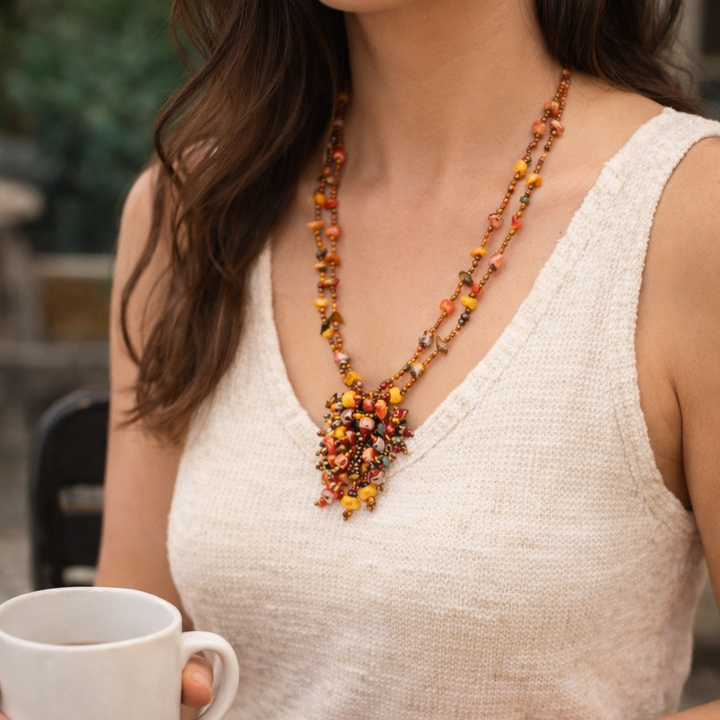 Roxana Czech Glass Beaded Fringe Pendant Necklace – Guatemala-Jewelry-Lumily-Lumily MZ Fair Trade Nena &amp; Co Hiptipico Novica Lucia&