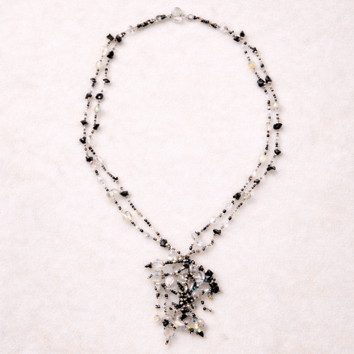 Roxana Czech Glass Beaded Fringe Pendant Necklace – Guatemala-Jewelry-Lumily-Black-Lumily MZ Fair Trade Nena &amp; Co Hiptipico Novica Lucia&