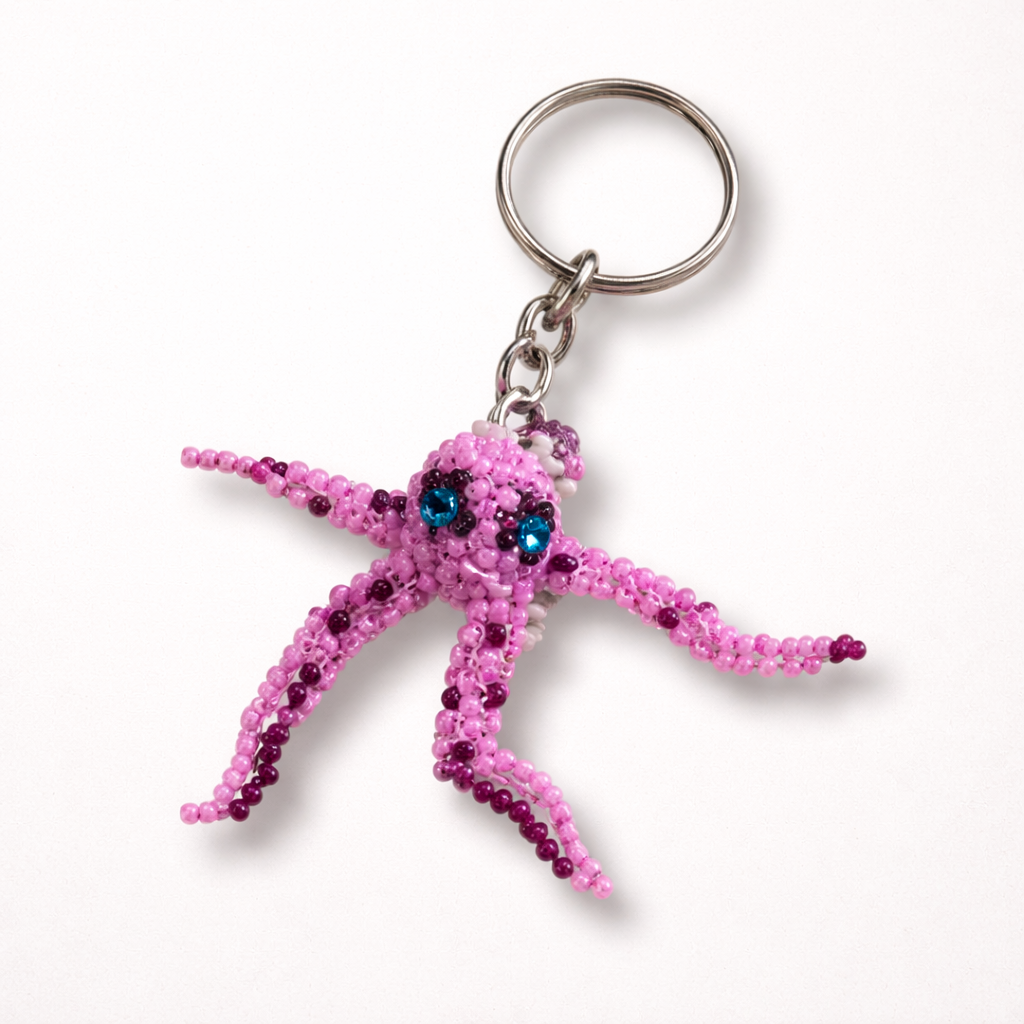 Octopus Seed Bead Hancrafted Keychain - Guatemala-Keychains-Maria-Lumily MZ Fair Trade Nena & Co Hiptipico Novica Lucia's World emporium