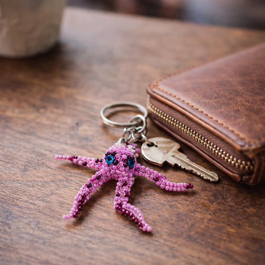 Octopus Seed Bead Hancrafted Keychain - Guatemala-Keychains-Maria-Lumily MZ Fair Trade Nena & Co Hiptipico Novica Lucia's World emporium