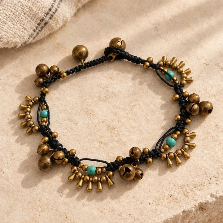 Brass Bell &amp; Turquoise Adjustable Bracelet Boho Fair Trade - Thailand-Bracelets-Lumily-Lumily MZ Fair Trade Nena &amp; Co Hiptipico Novica Lucia&