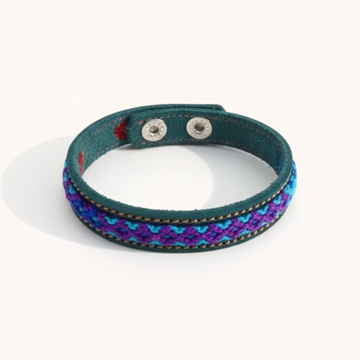 Vista Leather Adjustable Friendship Bracelet - Mexico-Jewelry-Joel (Arte Moderno en Cuero - MX)-Turquoise Assorted-Lumily MZ Fair Trade Nena &amp; Co Hiptipico Novica Lucia&