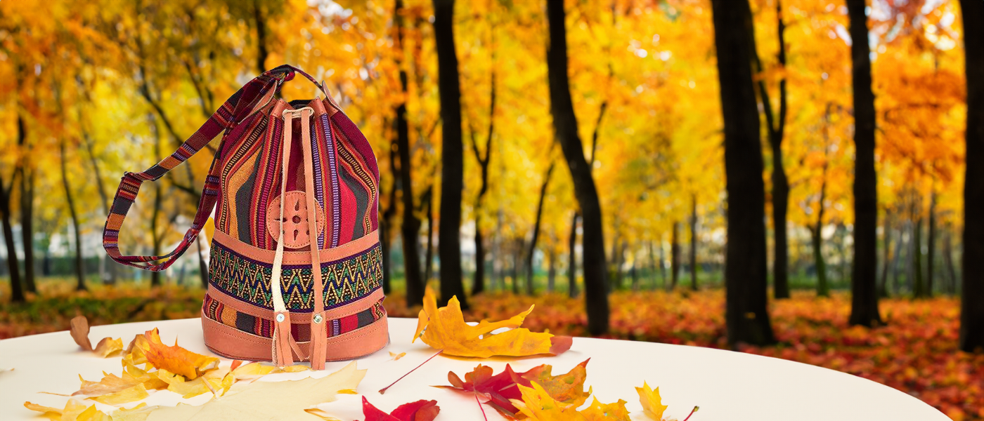 Lumily bag in autumn landscape