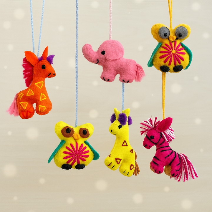 Tiny Wool Mini Animal Set of 6 Handmade Ornaments - Mexico-Decor-ABIGAIL (ARTESANÍAS CHONETIK - MX)-Lumily MZ Fair Trade Nena & Co Hiptipico Novica Lucia's World emporium