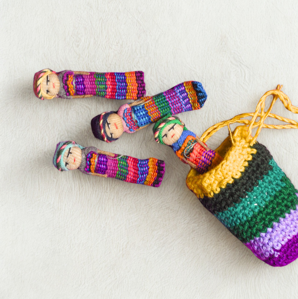 Worry Doll Crochet Pouch with Four Dolls - Guatemala-Accessories-Juana (GU)-Lumily MZ Fair Trade Nena & Co Hiptipico Novica Lucia's World emporium