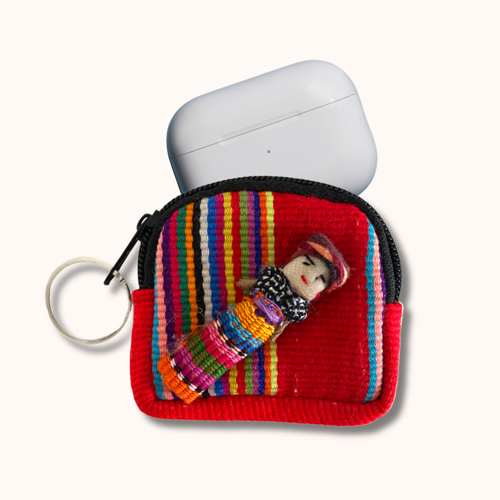 Worry Doll Tiny Bag Keychain | Coin Purse | AirPod Bag - Guatemala-Bags-Laura y Francisco (GU)-Lumily MZ Fair Trade Nena & Co Hiptipico Novica Lucia's World emporium