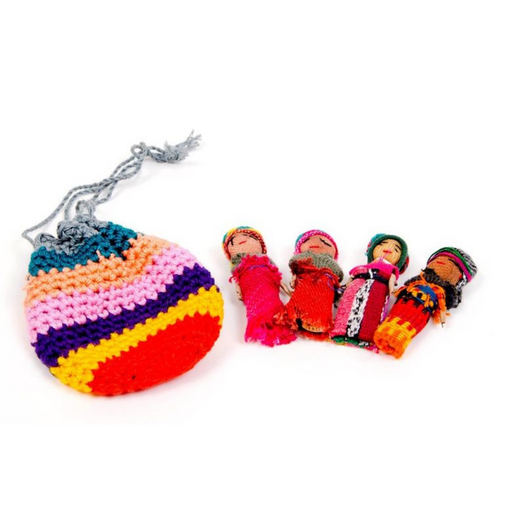 Worry Doll Crochet Pouch with Four Dolls - Guatemala-Accessories-Juana (GU)-Lumily MZ Fair Trade Nena & Co Hiptipico Novica Lucia's World emporium