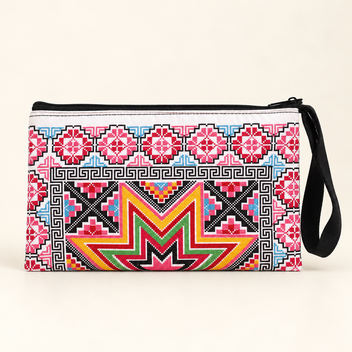 Sarita Hmong Embroidered Wristlet | Colorful Artisan Clutch – Thailand