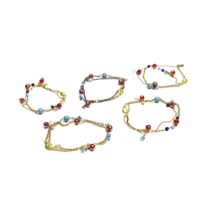 BUNDLE: Gold Chain With Stones And Crystal Bead Anklet 5 Pieces - Thailand-Anklets-Lumily-Lumily MZ Fair Trade Nena & Co Hiptipico Novica Lucia's World emporium