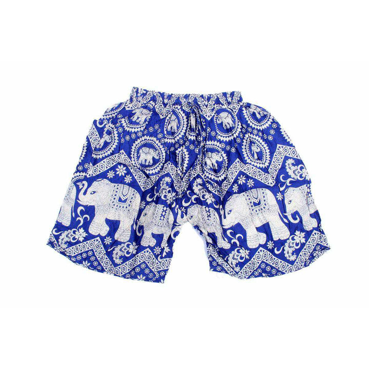Sustainably Made Bohemian Style Printed Elephant Shorts - Thailand-Apparel-Lumily-Blue-Large-Lumily MZ Fair Trade Nena & Co Hiptipico Novica Lucia's World emporium