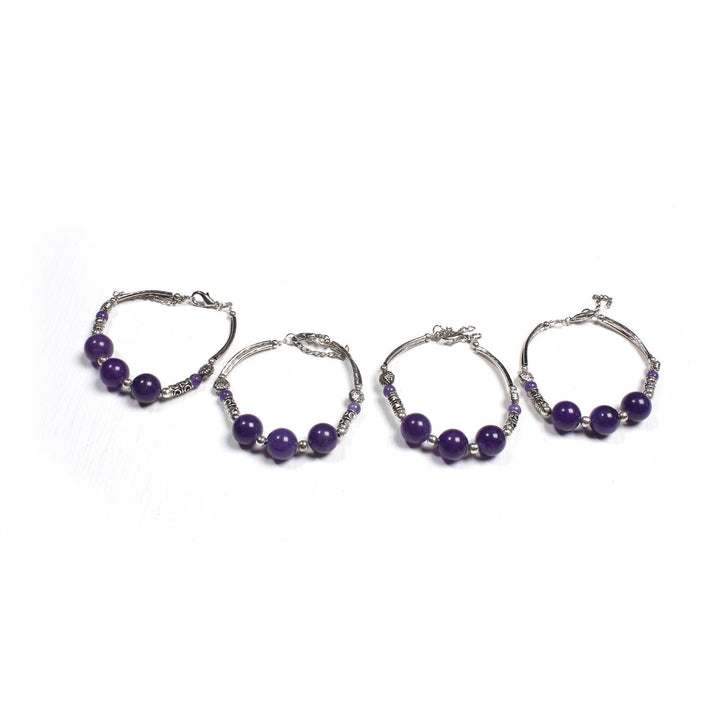 BUNDLE: Purple Stones With Silver Beads Bracelet 4 Pieces - Thailand-Bracelets-Lumily-Lumily MZ Fair Trade Nena & Co Hiptipico Novica Lucia's World emporium