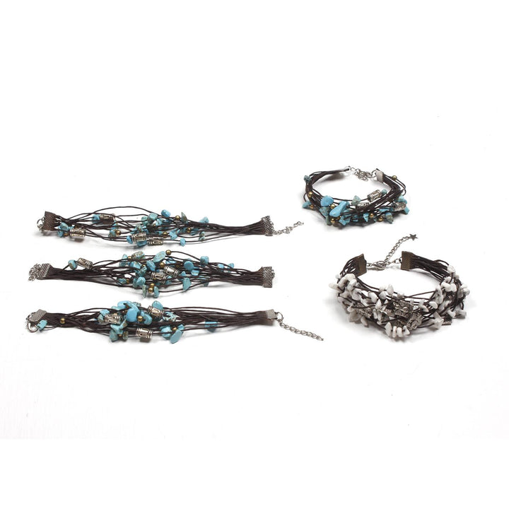 BUNDLE: Turquoise Stone Bracelet With Silver Beads 5 pieces - Thailand-Bracelets-Lumily-Lumily MZ Fair Trade Nena & Co Hiptipico Novica Lucia's World emporium
