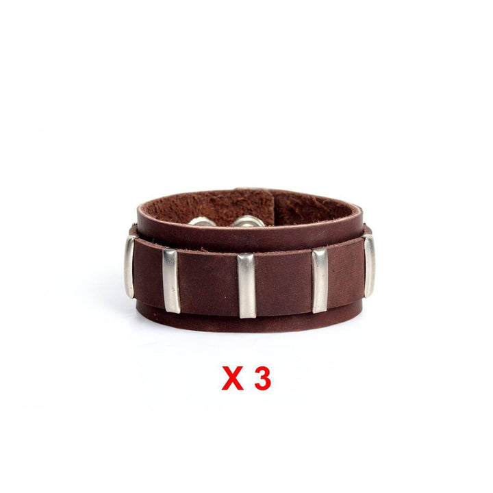 BUNDLE: Leather Adjustable Cuff Bracelet With Metal Decoration 3 Pieces - Thailand-Bracelets-Lumily-Lumily MZ Fair Trade Nena & Co Hiptipico Novica Lucia's World emporium