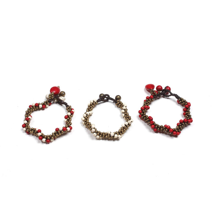 BUNDLE: Stone and Bells Bracelet Colorful Pieces - Thailand-Bracelets-Lumily-Red&White 3 Pieces-Lumily MZ Fair Trade Nena & Co Hiptipico Novica Lucia's World emporium