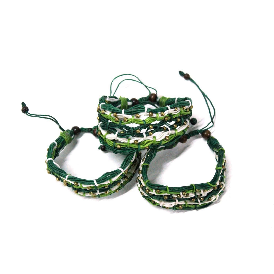 BUNDLE: Brass Bead Wax String Bracelet 3 Pieces - Thailand-Bracelets-Lumily-Green-Lumily MZ Fair Trade Nena & Co Hiptipico Novica Lucia's World emporium