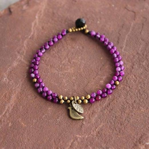 Dove & Leaf Beaded Bracelet - Thailand-Bracelets-VKP Handicraft-Purple-Lumily MZ Fair Trade Nena & Co Hiptipico Novica Lucia's World emporium