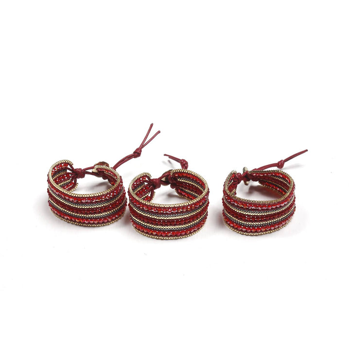 BUNDLE: Cuff Bead Red Bracelet 3 Pieces - Thailand-Bracelets-Lumily-Lumily MZ Fair Trade Nena & Co Hiptipico Novica Lucia's World emporium