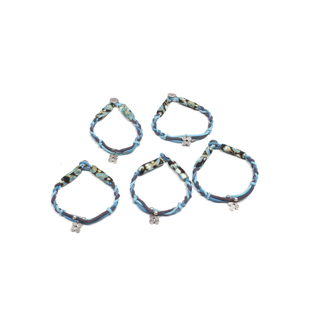 BUNDLE: 5 Piece .925 Hmong Silver Charm Braided Bracelet - Thailand-Bracelets-Lumily-Blue-Lumily MZ Fair Trade Nena & Co Hiptipico Novica Lucia's World emporium