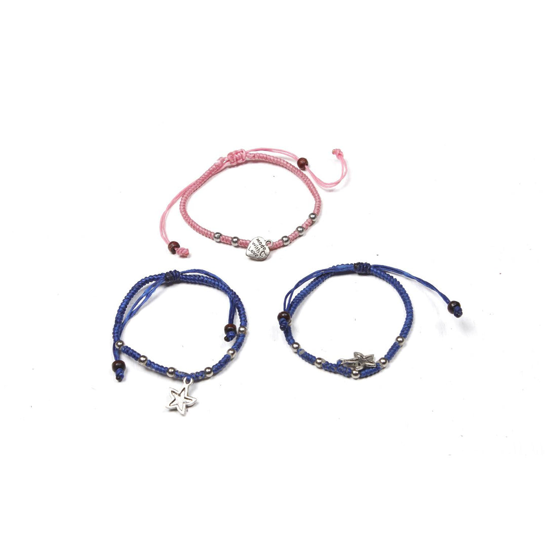 Hmong Silver .925 Charm Adjustable Wax String Bracelet - Thailand-Bracelets-Nu Shop-Blue&Pink 3 Pieces-Lumily MZ Fair Trade Nena & Co Hiptipico Novica Lucia's World emporium