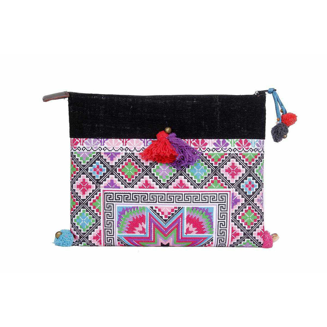 Star Cross Stitch Clutch | Tablet iPad Bag - Thailand-Bags-Lumily-Pink-Lumily MZ Fair Trade Nena & Co Hiptipico Novica Lucia's World emporium