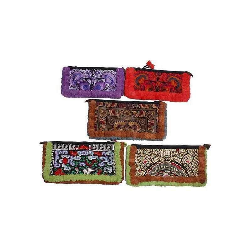 BUNDLE: Two-tone Pom Poms Wristlet Clutch 5 Pieces - Thailand-Bags-Lumily-Lumily MZ Fair Trade Nena & Co Hiptipico Novica Lucia's World emporium