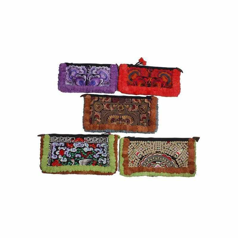 BUNDLE: 5 Piece Two-tone Pom Poms Wristlet Clutch - Thailand-Bags-Lumily-Lumily MZ Fair Trade Nena & Co Hiptipico Novica Lucia's World emporium