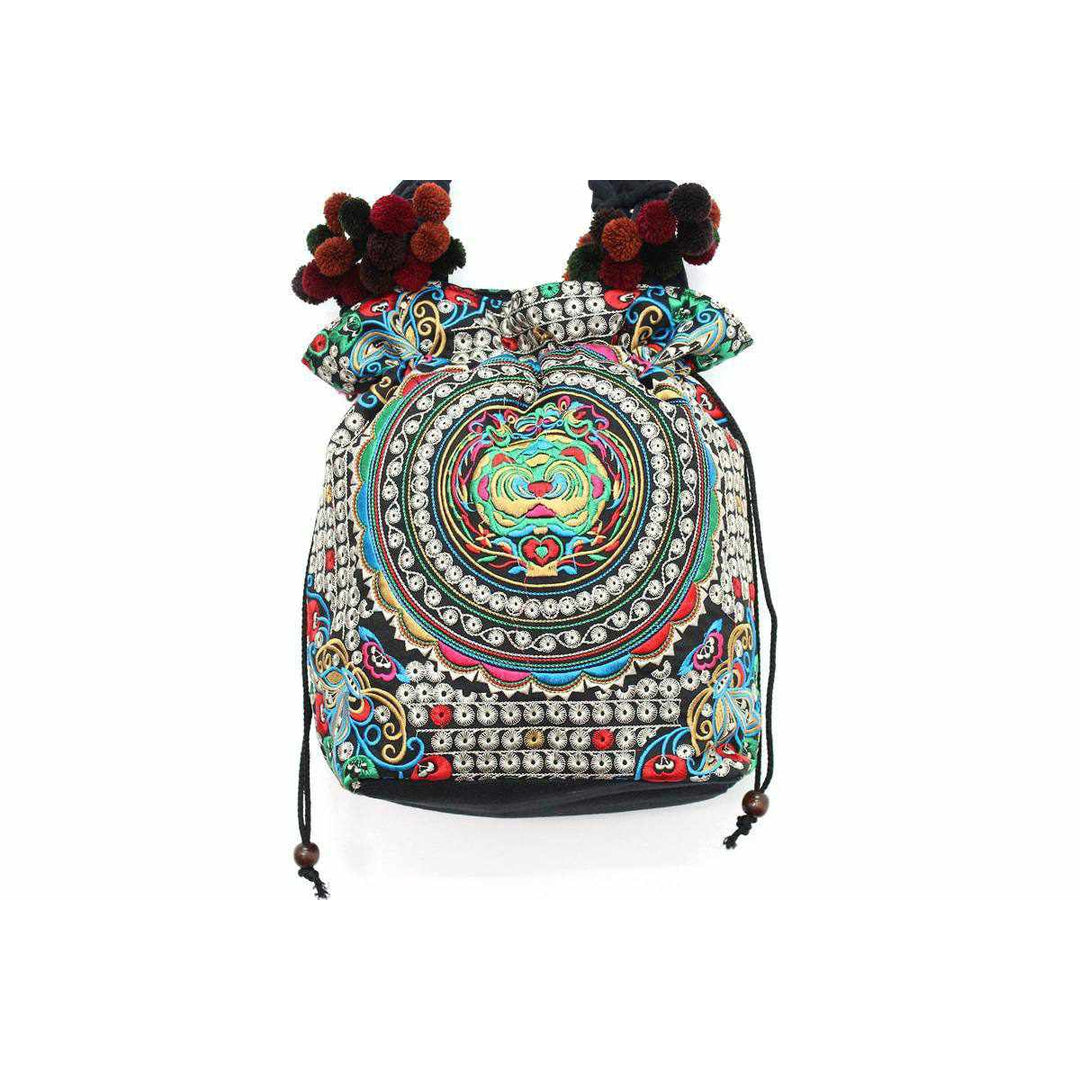 Cinch Hmong Embroidered Shoulder Purse - Thailand-Bags-Lumily-Silver-Lumily MZ Fair Trade Nena & Co Hiptipico Novica Lucia's World emporium