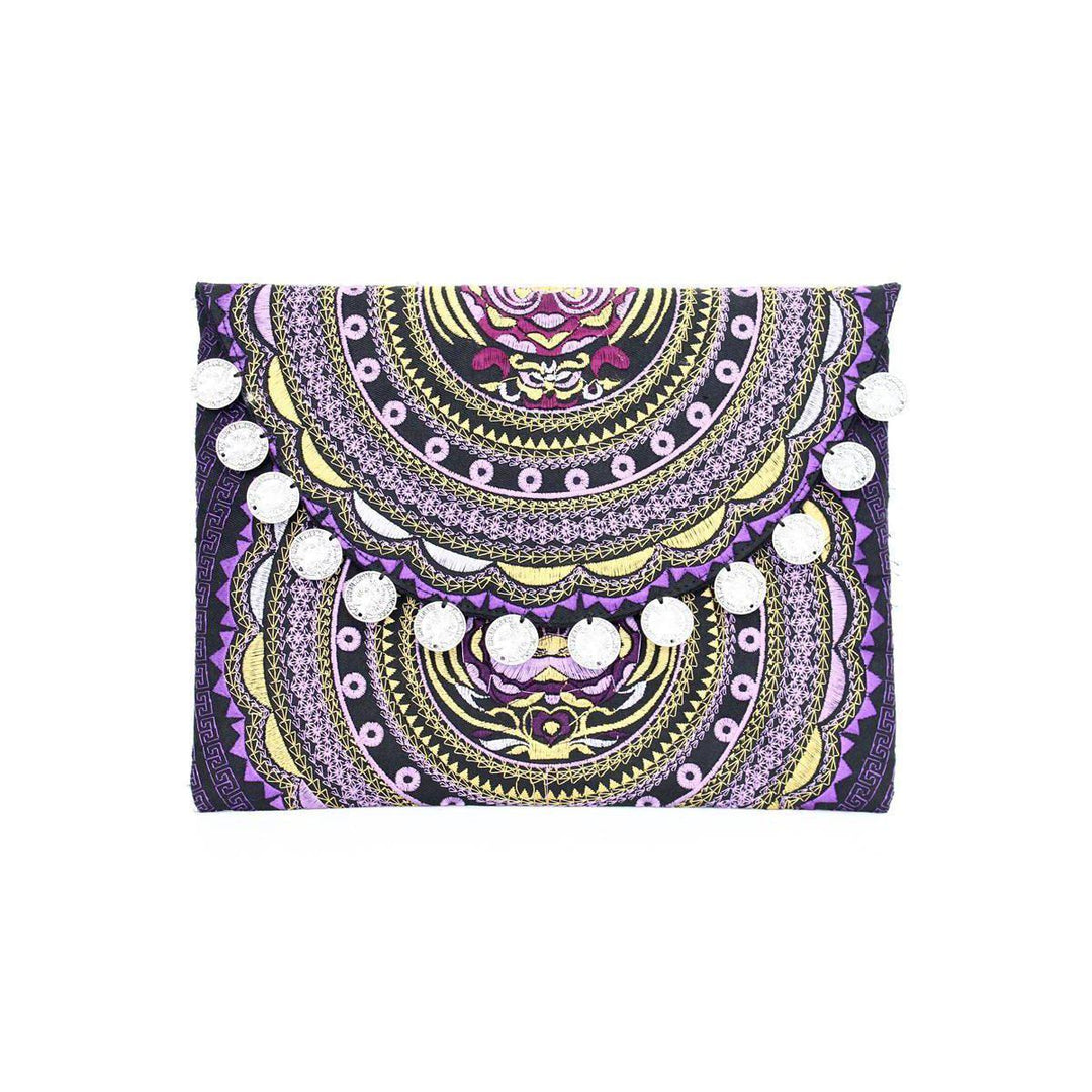 Hmong Embroidered Carnival Coin Clutch | iPad Bag - Thailand-Bags-Lumily-Purple & Gold-Lumily MZ Fair Trade Nena & Co Hiptipico Novica Lucia's World emporium