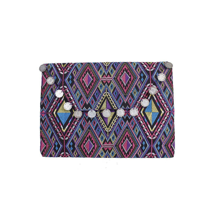 Hmong Embroidered Carnival Coin Clutch | iPad Bag - Thailand-Bags-Lumily-Purple Geometrical-Lumily MZ Fair Trade Nena & Co Hiptipico Novica Lucia's World emporium