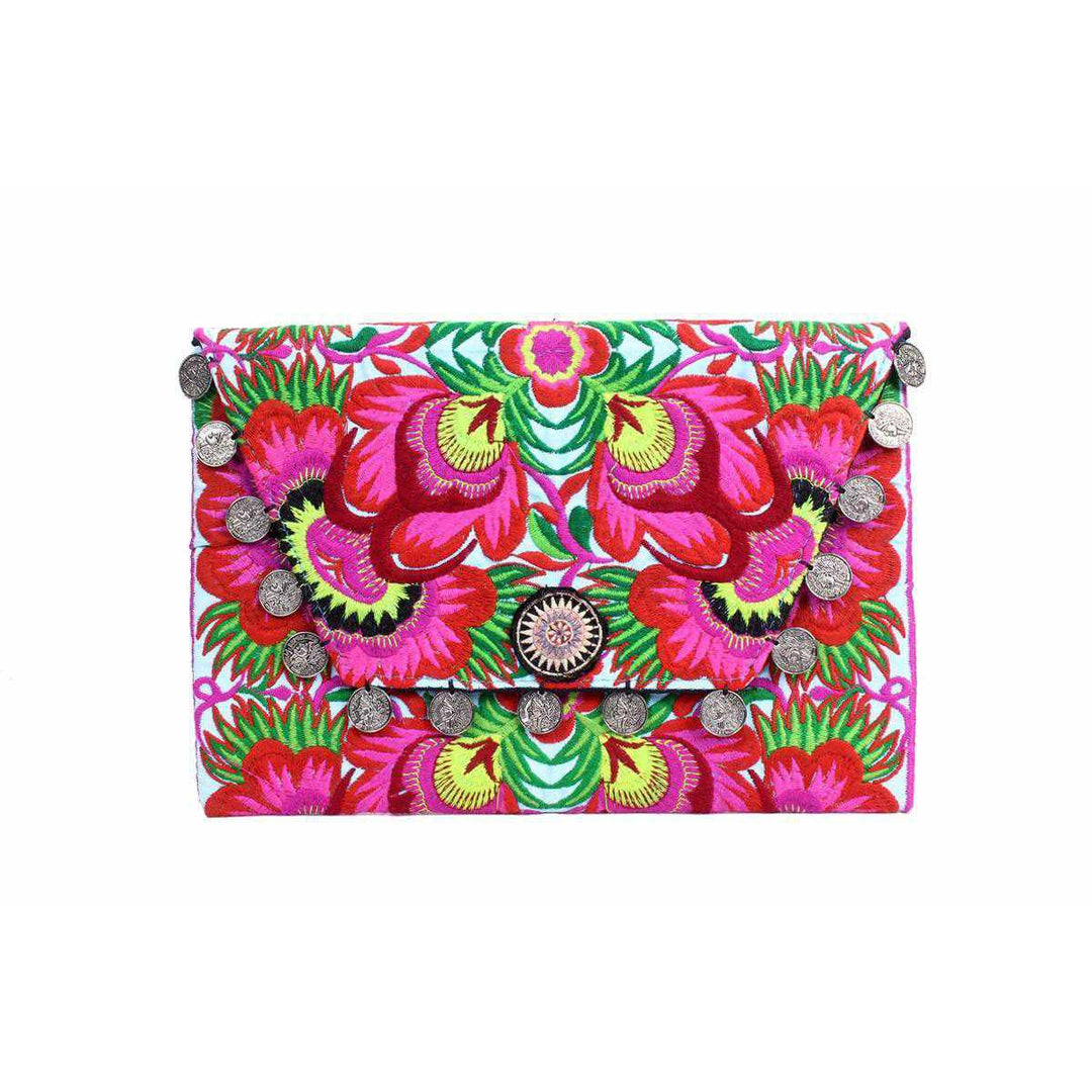 Hmong Embroidered Carnival Coin Clutch | iPad Bag - Thailand-Bags-Lumily-Pink-Lumily MZ Fair Trade Nena & Co Hiptipico Novica Lucia's World emporium