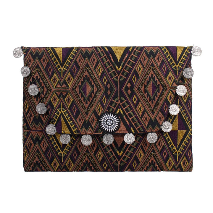 Hmong Embroidered Carnival Coin Clutch | iPad Bag - Thailand-Bags-Lumily-Brown Geometric-Lumily MZ Fair Trade Nena & Co Hiptipico Novica Lucia's World emporium