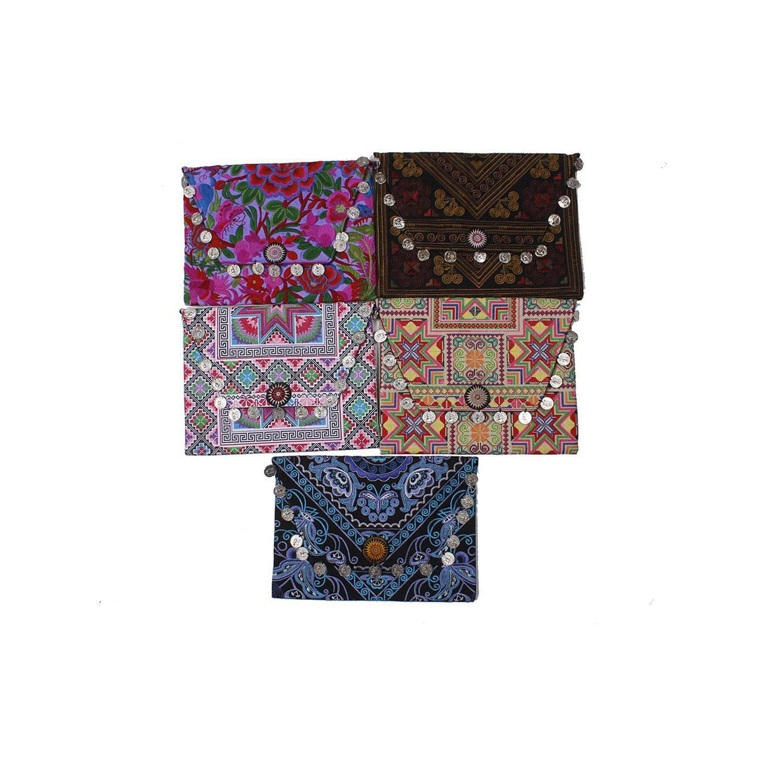 BUNDLE: Assorted Coin Embroidered Clutch 5 Pieces - Thailand-Bags-Lumily-Lumily MZ Fair Trade Nena & Co Hiptipico Novica Lucia's World emporium
