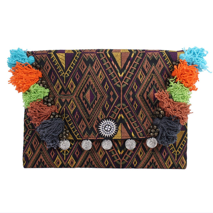 Embroidered Multi Tassel Clutch Bag | IPad Case - Thailand-Bags-Lumily-Brown-Lumily MZ Fair Trade Nena & Co Hiptipico Novica Lucia's World emporium