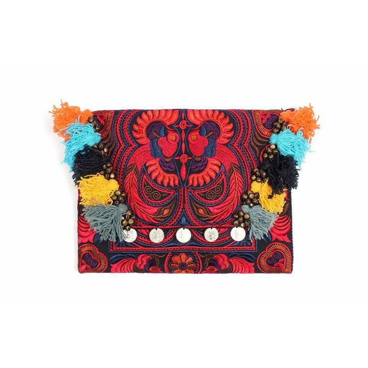 Embroidered Multi Tassel Clutch Bag | IPad Case - Thailand-Bags-Lumily-Red Blue-Lumily MZ Fair Trade Nena & Co Hiptipico Novica Lucia's World emporium