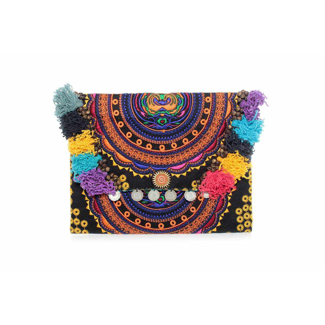 Embroidered Multi Tassel Clutch Bag | IPad Case - Thailand-Bags-Lumily-Orange Blue-Lumily MZ Fair Trade Nena & Co Hiptipico Novica Lucia's World emporium
