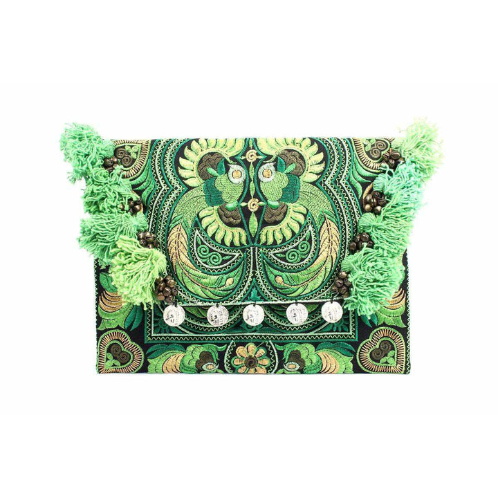 Embroidered Multi Tassel Clutch Bag | IPad Case - Thailand-Bags-Lumily-Light Green-Lumily MZ Fair Trade Nena & Co Hiptipico Novica Lucia's World emporium