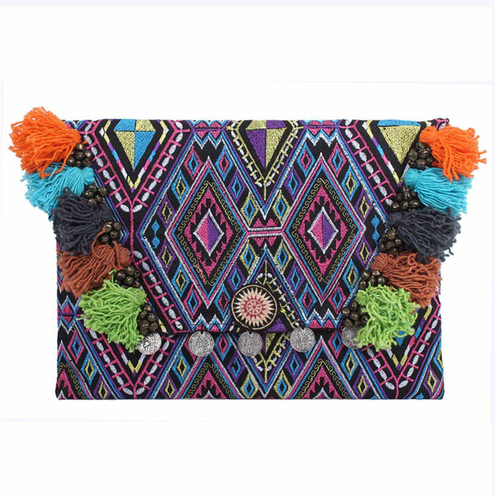 Embroidered Multi Tassel Clutch Bag | IPad Case - Thailand-Bags-Lumily-Geometric-Lumily MZ Fair Trade Nena & Co Hiptipico Novica Lucia's World emporium