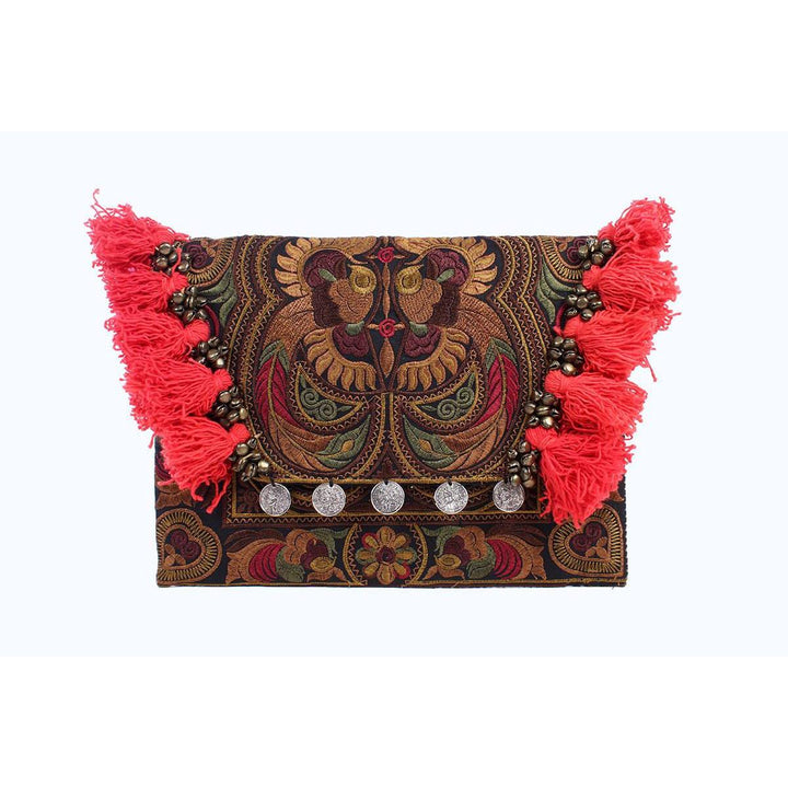 Embroidered Multi Tassel Clutch Bag | IPad Case - Thailand-Bags-Lumily-Brown & Red-Lumily MZ Fair Trade Nena & Co Hiptipico Novica Lucia's World emporium