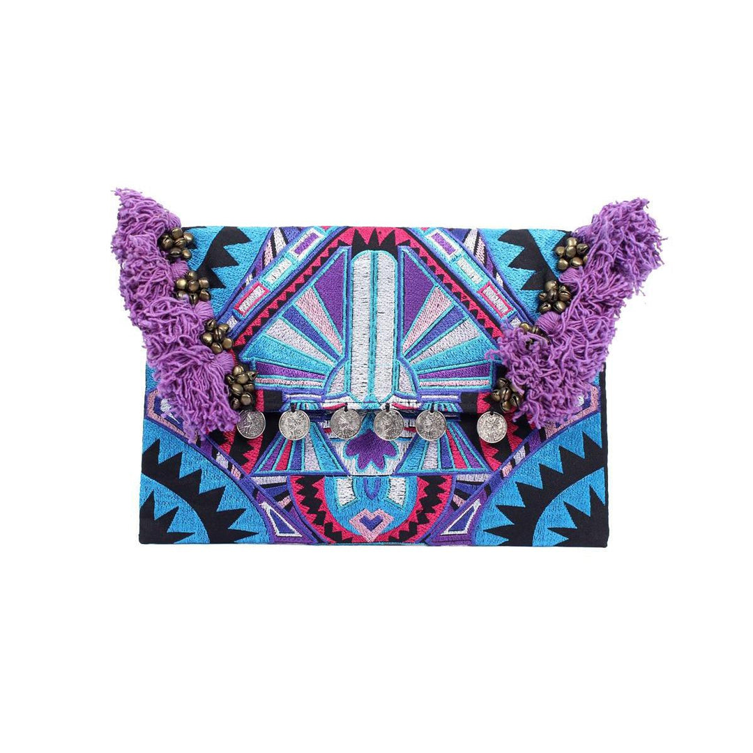 Embroidered Multi Tassel Clutch Bag | IPad Case - Thailand-Bags-Lumily-Blue & Purple-Lumily MZ Fair Trade Nena & Co Hiptipico Novica Lucia's World emporium