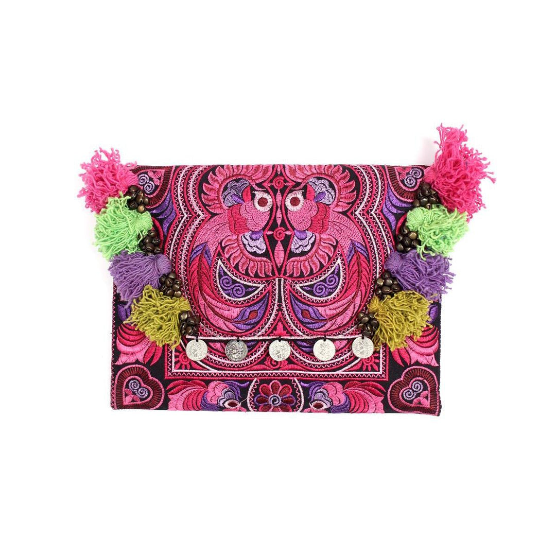 Embroidered Multi Tassel Clutch Bag | IPad Case - Thailand-Bags-Lumily-Pink-Lumily MZ Fair Trade Nena & Co Hiptipico Novica Lucia's World emporium