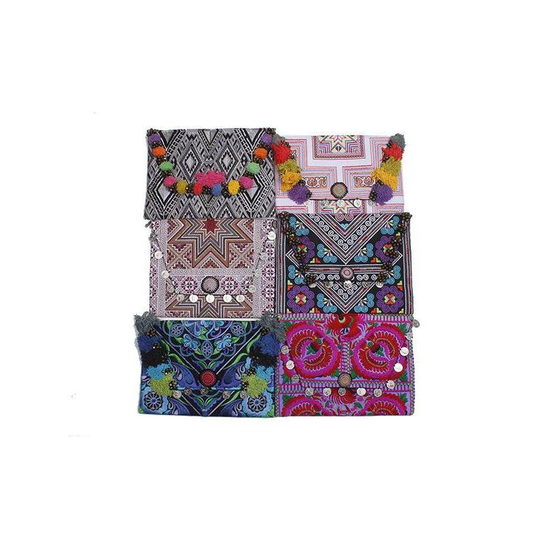 BUNDLE: Boho-chic Pom Pom Clutch Bag 6 Pieces - Thailand-Bags-Lumily-Lumily MZ Fair Trade Nena & Co Hiptipico Novica Lucia's World emporium