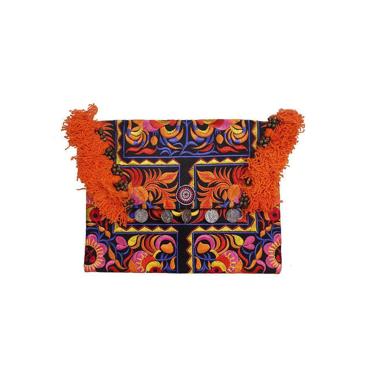Embroidered Multi Tassel Clutch Bag | IPad Case - Thailand-Bags-Lumily-Orange & Blue-Lumily MZ Fair Trade Nena & Co Hiptipico Novica Lucia's World emporium
