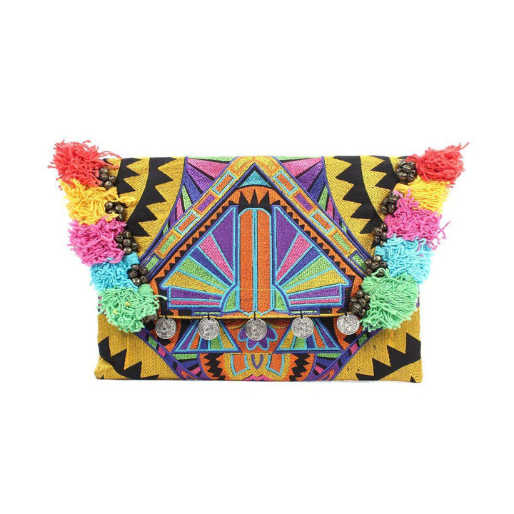 Embroidered Multi Tassel Clutch Bag | IPad Case - Thailand-Bags-Lumily-Yellow Multicolor-Lumily MZ Fair Trade Nena & Co Hiptipico Novica Lucia's World emporium